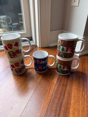 Vintage Set of Five (5) Holiday Seasons Ceramic Mugs